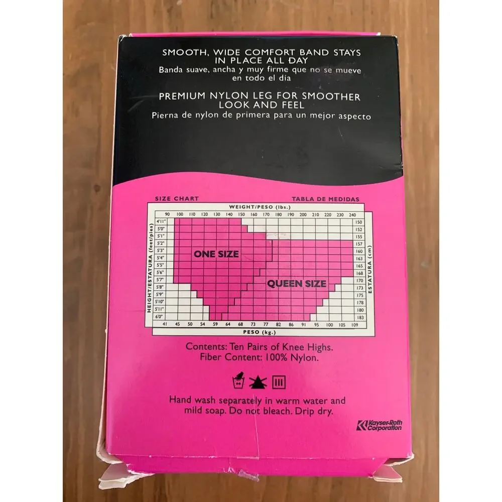 No Nonsense Knee Highs 10 Pair Queen Size BLACK Sheer Toe